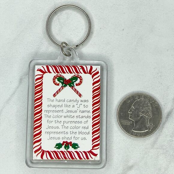 Jesus Meaning of Candy Cane Christmas Double Sided Keychain Keyring - Picture 2 of 6